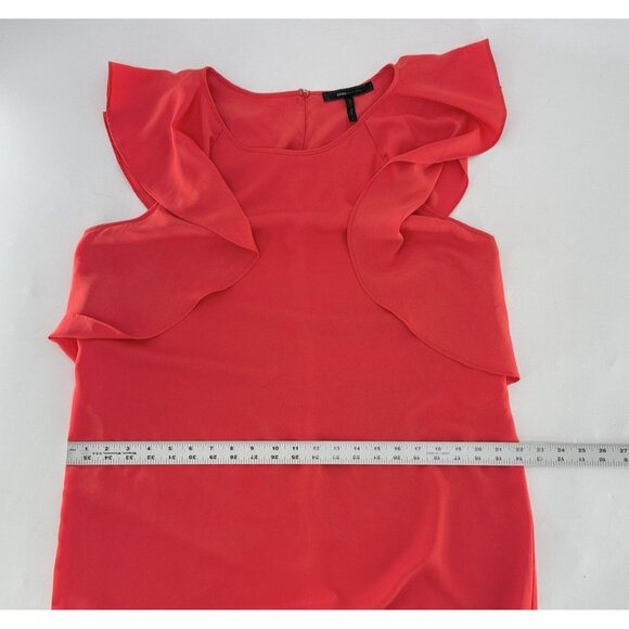 BCBGMAXAZRIA Red Orange Chiffon Flutter Sleeve Shift Dress Sz L Preppy Event - Picture 10 of 10